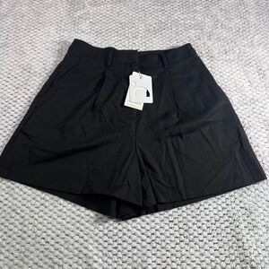 COMMENSE‎ Women's Black Linen Blend High Waisted Pleated Tailored Shorts Size S